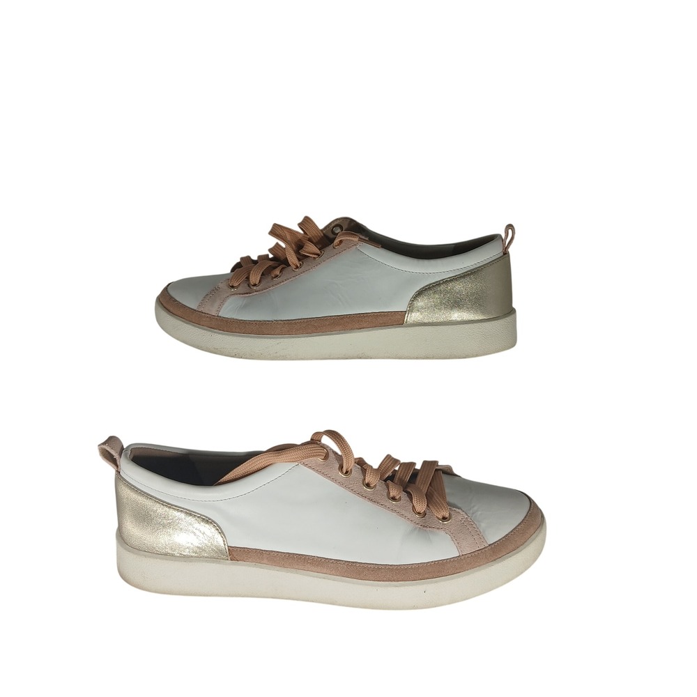 Vionic Winny Sneaker 11 White Gold Rose Leather Metallic Orthotic Lace Up